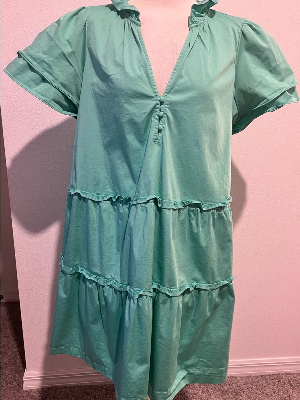 Crown & Ivy Tiered Ruffle Smocked Mini Dress in Mint